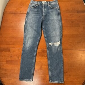 AGOLDE Jeans Women's 27 Blue 90's Pinch Waist High Rise Button Fly Distressed
